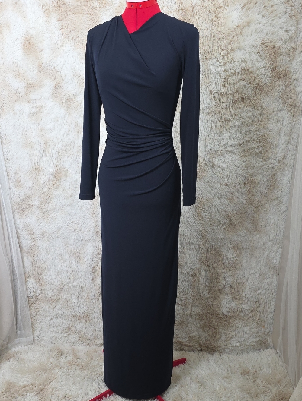 NWT The Fold London Belgravia Maxi Dress Navy Size UK 6/US 2 Ruched Gown
